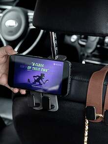Durable Car Seat Back Hook, Rubber Leather & Zinc Alloy Double Hook, Hidden Mount Organizer For Bags Coats, Phone Holder Function