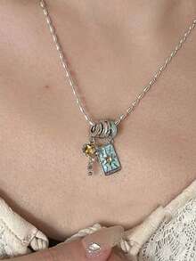 1件2026新款塔罗牌星星流苏几何吊坠项链，多色金属立方氧化锆Y2K风格，适合日常穿搭和派对配饰 - 彩色 - 查看 2