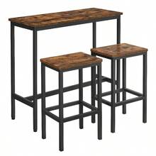 Bar Table And Chairs Set, Dining Table Set, Bar Kitchen Table With Stools Set Of 2, Steel - Ebony Black and Ink Black - View 2