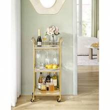VASAGLE Carrito de 3 Niveles, Carro de Cocina Dorado, Espacios Pequeños, Ruedas, Pasamanos, Cocina, Comedor, Baño, Salón, Dorado Pálido MLRC101A01 - Dorado pálido - Ver 3