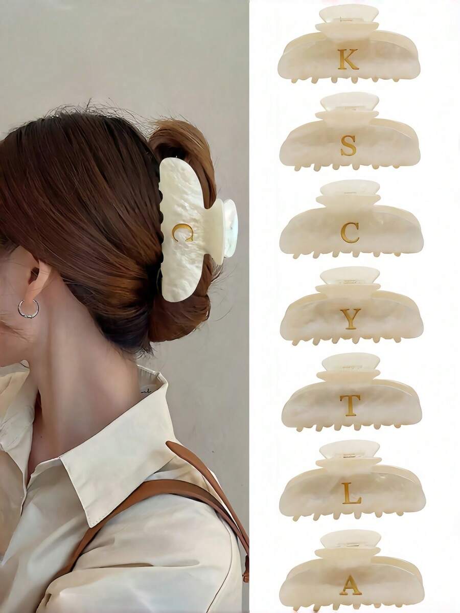 1pc Minimalist Personalized Creative Letter Acetate Hair Claw Clip, Elegant Elegant Versatile Bun Claw Clip Hair Accessory