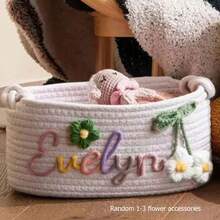 1pc Personalized Letter Handmade Basket, Party Gift Basket, Easter Gift, Party Favor, Round Rope Gift Basket - White Storage Basket - View 36