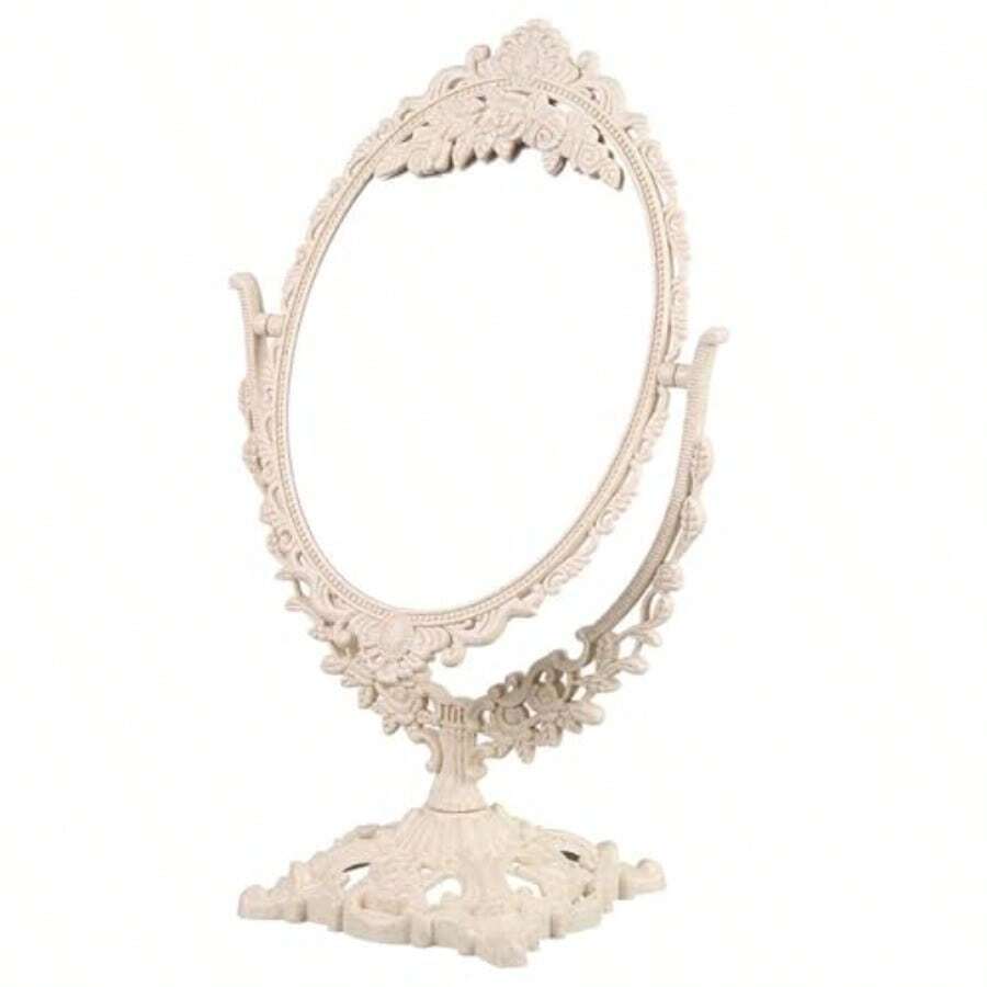 Retro Carving Desktop Mirror With Stand - Countertop Makeup Vanity Mirror For Bedroom And Bathroom - As Pic - View 1