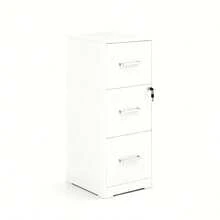 Archivero MDF 3 Gavetas Con Llave Económico | Oficina Hogar | Mueble Organizador Documentos |  Resistente Práctico - Blanco - Ver 3