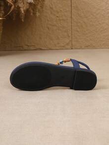 Beaded Thong Casual Vacation Bohemian Style Flat Sandals - Blue - View 7