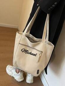 Customized Text Large Tote Bag With A High-Quality Feel,Waterproof Nylon Casual Shoulder Bag, Large Capacity Commuter Tote Bag,Tote Bag, Commuter Bag, Cloth Bag,Underarm Bag,Pair With A Solid-Color Baseball Cap - Multicolor - View 6