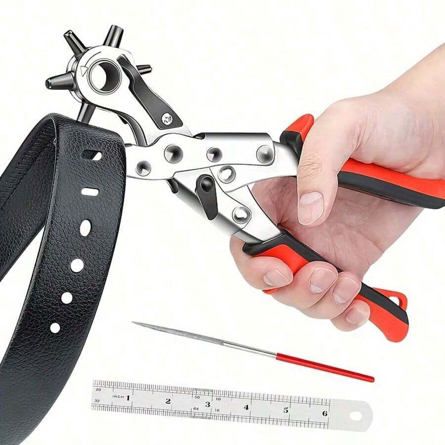 1pc Belt Punch Pliers Leather Belt Hole Eyelet Puncher Revolve Sewing Machine Bag Tool Watchband Strap Hand Tools - Multicolor - View 1