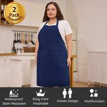 2 Pcs Plus Size Chef Apron, Unisex Professional Apron With 2 Pockets For CooFKing, Work, BaFKing (Larger Size) - NavyBlue - View 3