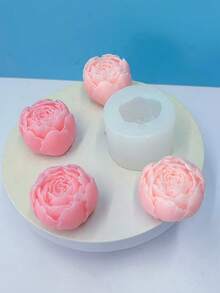 1pc Bud Rose Scented Candle Silicone Mold, 3D Peony Rose Scented Candle Plaster Home Decor Silicone Mold - White - View 3