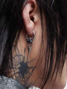 1 pieza/2 piezas Pendientes de aro con estrella de acero inoxidable - Plateado - Ver 2