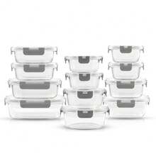 Glass Food Storage Containers With Lids 12pcs, Glass Meal Prep Containers With Lids, Meal Prep Containers Reusable Glass Glass Lunch Box With Lids Clip Lock Glass Food Containers - Grey - View 3