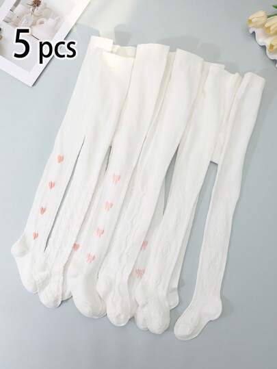 5 st vita tighta leggings för flickor, hjärta, fjäril, diamant, vågiga jacquardstrumpbyxor, lämpliga för vardagsbruk alla årstider