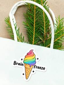 1pc Funny Vinyl Sticker - "Ice Cream Freezes Your Brain" - Applicable For Car, Laptop, Water Bottle Etc. - Black Text On White Background - Easy To Apply And Peel Off - Car Decal, School Supplies, Back To School - Multicolor - View 7