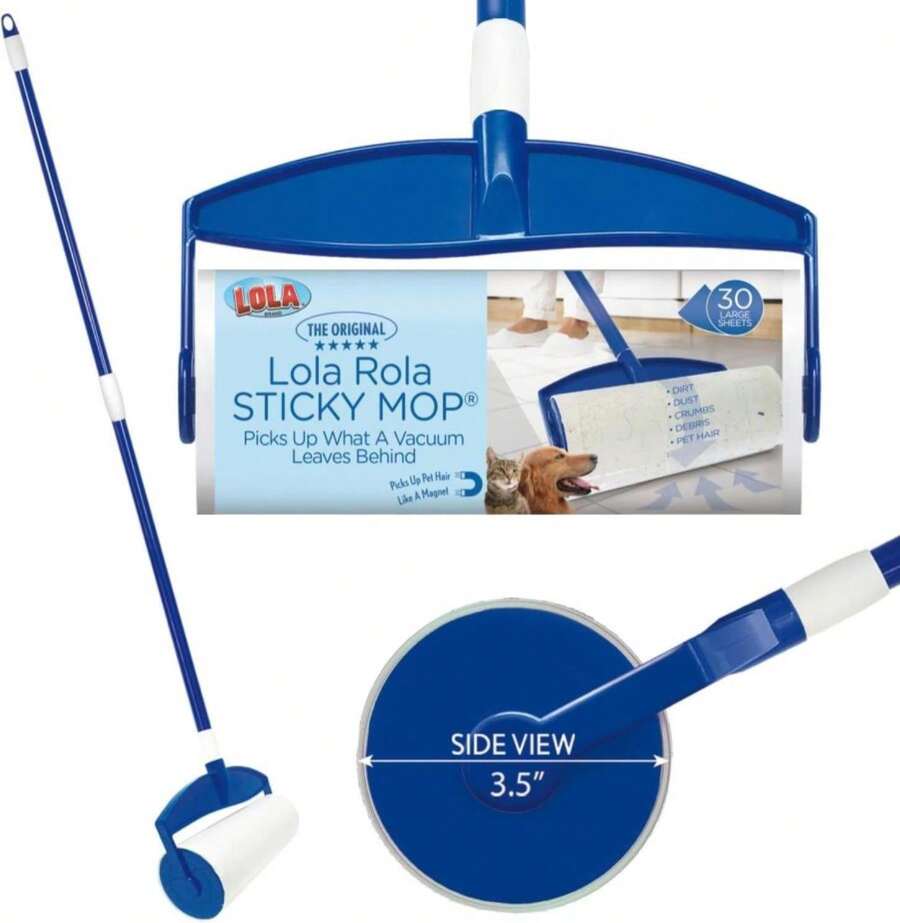 LOLA Rola Sticky Mop Refills, Giant Adhesive Roller, 180 Sheets, Traps Dirt, Dust &Amp; Hair, Pet Hair Remover, Floor &Amp; Carpet Cleaner, 6 Pack - ColorD - 查看 1