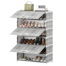 Tomnk 7 Tier Shoe Rack With Dustproof Cover Shoe Shelf Storage, Portable Shoe Shelf With Nonwoven Fabric Cover For Closet Hallway, Bedroom, Entryway, Grey/ Black - 灰色 - 查看 7