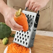 四面加厚手动蔬菜切片切丝器，可切黄瓜片、土豆丝，多功能不锈钢厨房工具，带护手设计 - 銀色 - 查看 5