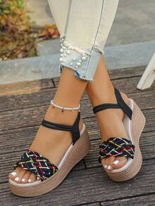 1 Pair Summer Teenagers Platform Sandals, Fashionable Comfortable Slip-On For Daily Wear - Black - View 2