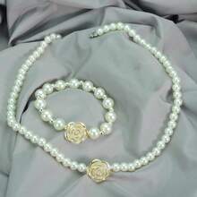 1 Set Mother's Day Gift Women's Jewelry Set, Pearl Flower Necklace, Elegant Bracelet, Suitable For Formal Occasions, Classic Retro Style, Beaded Bracelet, Summer Beach Boho Jewelry, Necklace, Teacher's Day, Valentine's Day, Thanksgiving, Christmas Gift - White - View 7