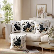 MEMNUN 4 件装复活节黑金兔子彩蛋印花抱枕套【不含枕芯】，尺寸分别为 17.7*17.7 英寸（45*45 厘米）/ 19.69*19.69 英寸（50*50 厘米）/ 15.75*15.75 英寸（40*40 厘米），【单面印花】复活节主题涤纶抱枕套，适用于沙发、床、客厅、卧室、汽车、办公室、酒店装饰，是馈赠亲朋好友的完美礼物。 - 彩色 - 查看 7