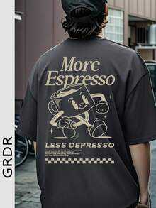 GRDR 男士可爱字母印花短袖T恤，适合夏季穿着，引领时尚潮流 - 深灰色 - 查看 3