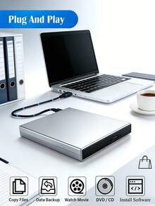 超薄便携式 USB 2.0 外置 DVD 刻录机/读写器 | 即插即用，无需驱动程序 | 适用于笔记本电脑、台式机、平板电脑、智能手机的紧凑型 CD/DVD 光驱 | 外置 CD 光驱，可用于笔记本电脑数据备份、电影播放和游戏 | 时尚黑色光驱，带电源线，兼容 Windows 系统