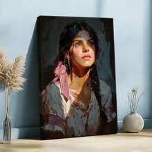 1pc Mexico Wall Art, Winter Wall Art, Christmas Decorations Wooden Framed Wall Art, Wrapped Canvas Vintage Prints Poster, Woman, Long Hair, Pink Scarf - Modern, Painting, Dark Colors, Contemplative Style, Birthday Party Decor, Decorative Wall Art for Living Room Bedroom Office, Hanging Hardware Included - Wrapped Framed Canvas, Vertical - Lienzo enmarcado - Ver 3
