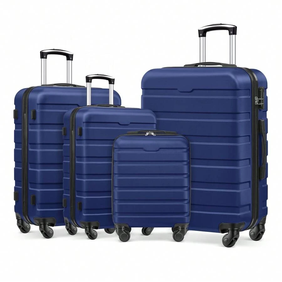 4 Piece Luggage Set 16/20/24/28 Inch Hardside Lightweight Suitcase With Spinner Wheels (Purple) - Navy Blue - 查看 1