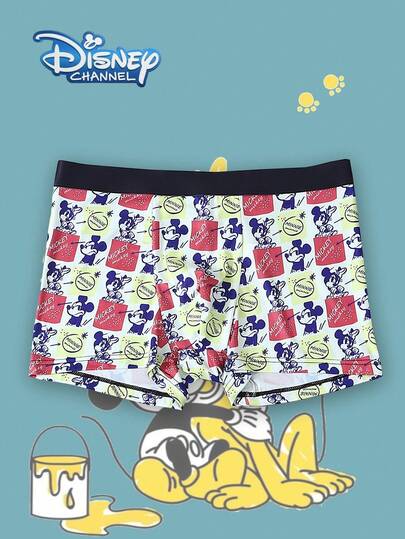  1 pieza Ropa interior de hombre casual con estampado de dibujos animados de Disney, cintura elástica con letras, suave y cómoda