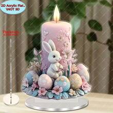 2D Acrylic Easter Bunny Candle With Colorful Eggs And Base, Suitable For Adding Holiday Charm To Any Space During Easter, Ramadan, Carnival, Also Can Be Used As Holiday Gift And Collectible - Multicolor - View 3