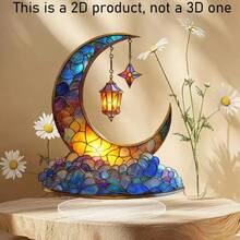 2D Acryl Kristall Mondsichel Deko, mit Ramadan Neumond, islamisches Glaubensthema, geeignet für Ramadan, Eid, Fensterausstellung, ideales Geschenk