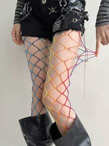 女士渔网袜 - 弹力菱形网眼连裤袜，适合舞蹈、主题派对和日常穿着 - 彩色 - 查看 9