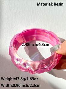 1件不对称圆形树脂手链，亮粉色不对称女士首饰，周年纪念礼物 - 彩色 - 查看 12