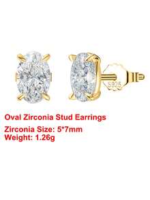 一对8A级高品质立方氧化锆耳钉，925纯银椭圆形切割氧化锆首饰，时尚女士耳环，耳钉，生日、圣诞节、婚礼和订婚时送给女友、妻子、母亲和爱人的最佳礼物 - LZE03 - 查看 16