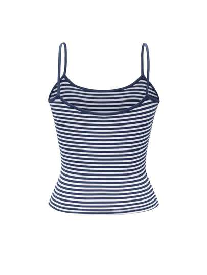 Vaiaye Women's Fashion Lingerie Style Top And Spring/Summer Striped Print Round Neck Fitted Casual Vacation Sexy Camisole, Suitable For Beach Vacation & Everyday Casual Wear
