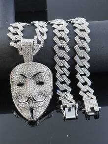 1件朋克摇滚嬉皮风链合金镶钻吊坠项链，嘻哈面具设计，男士款 - 面具吊墜項鍊 - 查看 14
