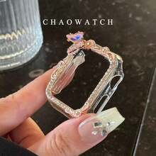 1个DIY旋转蝴蝶水钻保护壳，防摔时尚休闲保护套，兼容 40/41/44/45mm，兼容 Ultra/SE/11/10/9/8/7/6/5/4/3/2/1系列，智能手表配件 - 玫瑰金 - 查看 2