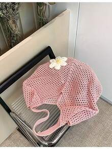 1pc Women's Lightweight Handbag, Crochet Woven Beach Tote Bag, Suitable For College Students, Study And Travel - Multicolor - View 5