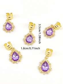 5件套女士多色镂空水钻水滴吊坠，DIY珠宝配件，发夹装饰 - 金色 - 查看 6