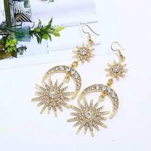 3pcs Ramadan Gold Sun Goddess Boho Baroque Headband + Hexagram Earrings Set, Hexagram Moon Headband, Elegant Headpiece & Earring Accessories Set For Eid Celebration - Gold - View 6