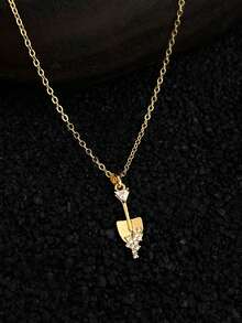 1件精美女士珠宝微镶锆石铲形吊坠项链，精致锁骨链，适合日常佩戴，情人节礼物 - #1 - 查看 3