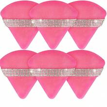 6pcs Diamond Triangle Powder Puff, Soft Velvet Makeup Sponge, Rhinestone Cosmetic Puff, Washable Setting Powder Puff, Pink/Black - Multicolor - View 9