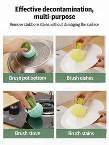 1pc Cactus Shaped Kitchen Cleaning Brush, Creative Potted Plant Scrub Brush With Handle, Nano Cleaning Ball Decontamination Tool, Suitable For Cleaning Dishes, Pots, Bowls, Cups - Multicolor - View 11