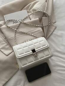 Modische einfarbige gesteppte quadratische Ketten-Schultertasche, multifunktionale Abendclutch, leichte neue Handtasche & Geldbörse, geeignet für den täglichen Arbeitsweg als Umhängetasche, ideale Wahl für Büroangestellte, lässiger Münzbeutel - Weiss - Übersicht 7