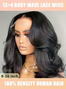 16" Short Body Wavy Wig Natural Short Body Wave Curly,Glamorous Wave Style, Ideal For Festivals, Parties & Daily Wear, Wig For Daily Wear 180% Density Pre-Plucked 13x4 Transparent Lace Front Wigs Human Hair With Baby Hair Women'S Fashion Wavy Curly Wig, 8-16inch 180% Density Basic Style, Natural Look, Versatile For Daily Wear And Special Occasions Body Wave Lace Front Wig Hair Natural Black Color Human Hair For Women - SNatural - View 2
