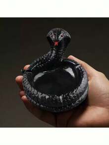 1个“蛇年快乐”创意蛇形烟灰缸，暗黑风格蛇王造型，适合家居卧室客厅书桌装饰，送给男友的惊喜礼物 - 黑色 - 查看 2
