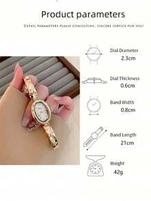 1pc Women's Oval Silver-Black Dial Gold-Tone Quartz Casual Watch, Suitable For Daily Wear - White - View 8