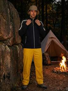 Chaqueta exterior para hombres, chaqueta casual con cremallera y rayas reflectantes para primavera/otoño para uso al aire uso diario - Negro - Ver 2