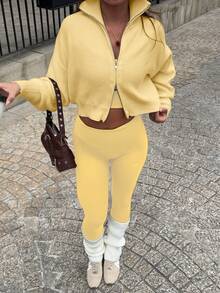 Soltrb Retro Zip-Up Cardigan Sweater For Women - Yellow - View 6