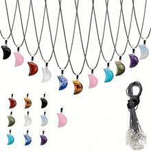 20pcs Vintage Moon Shaped Pendant With Adjustable Black Faux Leather Necklace Chain - Suitable For Jewelry DIY Bracelet And Earring Making, 10pcs Pendant + 10pcs Necklace Chain - Multicolor - View 12