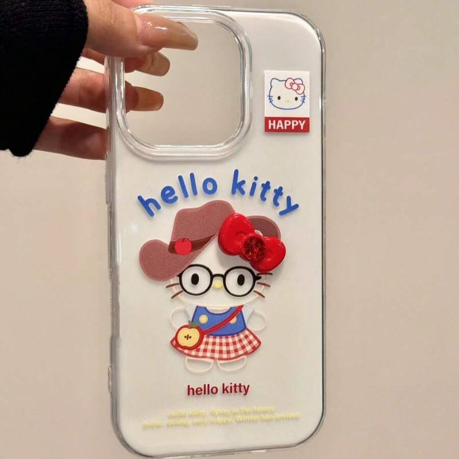 Sanrio New Denim Hat, Plaid Skirt, Hello Kitty 3D Bow, Korean Ins Style Cute Phone Case Compatible With IPhone 17 Pro Max/16 Pro/15/14/13, 12/11, Fashionable Niche Premium - Multicolor - View 1